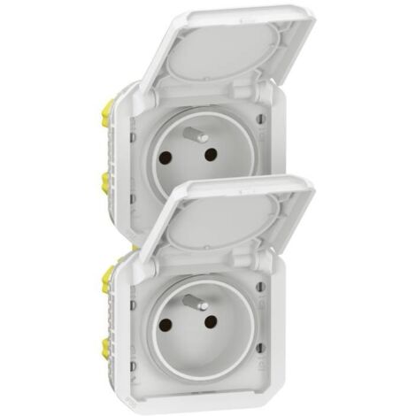 Prise de courant 2x2P+T verticale Plexo composable blanc (069643L)