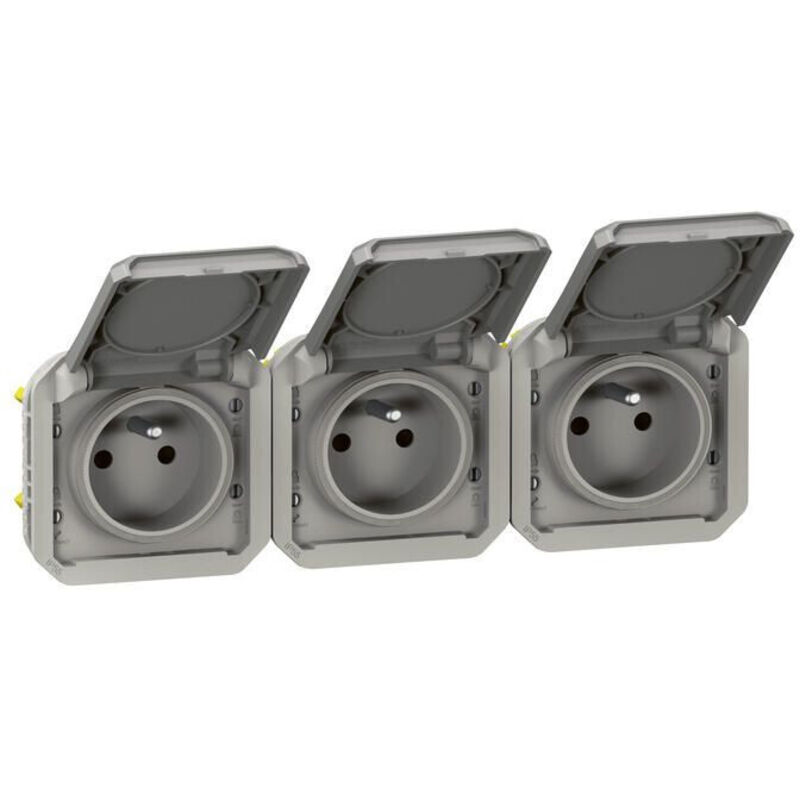Legrand - Triple Prise de courant 2P+T étanche - composable - Horizontale - Gris - 069564L - Plexo