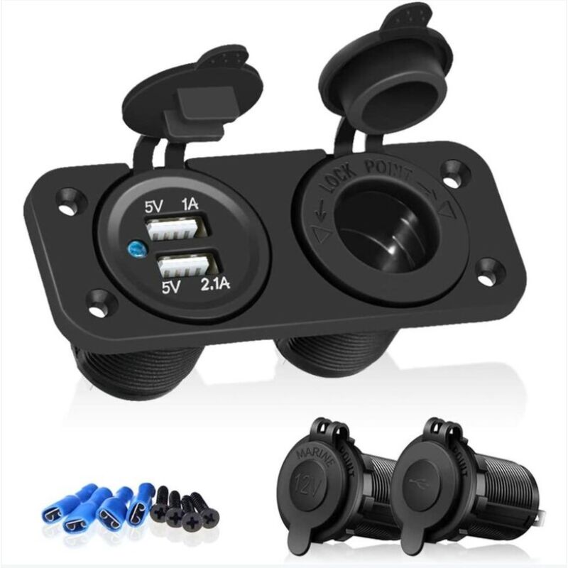 Treetalk - Prise de courant allume-cigare 12V / 24V, adaptateur de prise de chargeur marin étanche pour voiture marine moto Camion atv rv, avec fiche