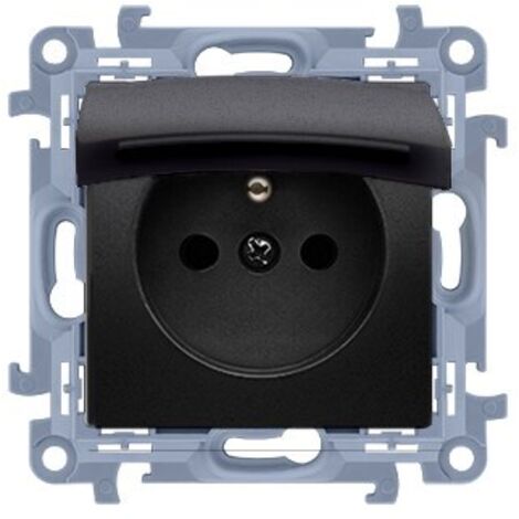 Prise de courant avec mise à la terre pour version IP44 AVEC JOINT - rabat de la couleur du couvercle (module) 16A, 250V, connecteurs rapides, noir mat, SIMON10
