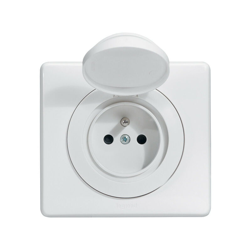 Prise de courant avec terre Céliane Surface avec plaque étanche Blanc (099170)