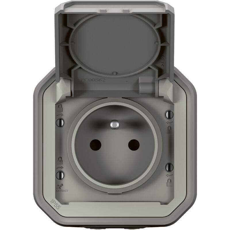 Prise de courant avec volet Plexo complet saillie - gris - Legrand