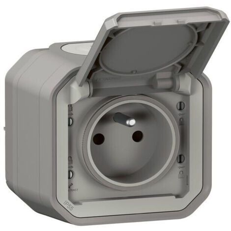 Prise de courant avec volet Plexo complet saillie - gris (070004)