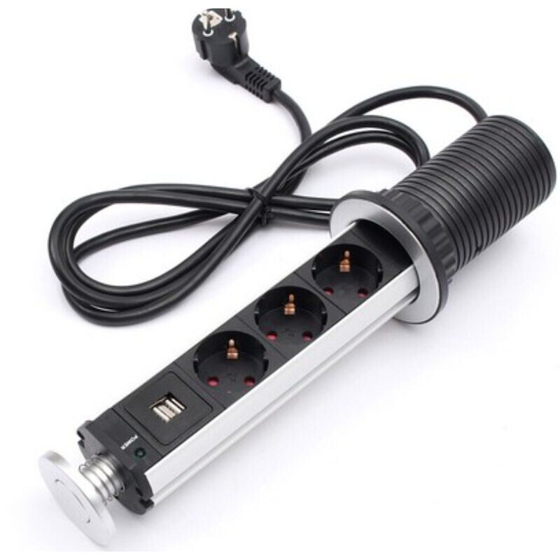 Vuszr - Prise de courant électrique pour plan de travail, bureau, socle émergente,Prise usb bureau prise de bureau cachée norme européenne (3 prises)