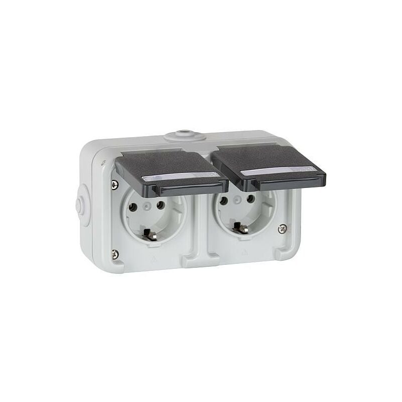 Prise de courant en saillie double peha IP44, schuko, marquage horizontal, d 6632 wab na