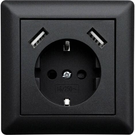 Prise de courant encastrable USB1002 – 2 prises 16A 230V – Sécurité enfants – Montage encastré – Couleur noire – Ledmaxx - Q769912