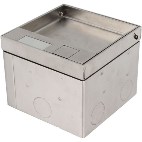 Prise de courant encastrée au sol en acier inoxydable et polycarbonate, élégante et étanche.