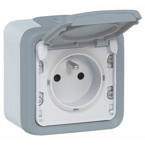 Prise de courant étanche avec clapet de Protection IP55 complet saillie - Plexo - Gris - Legrand