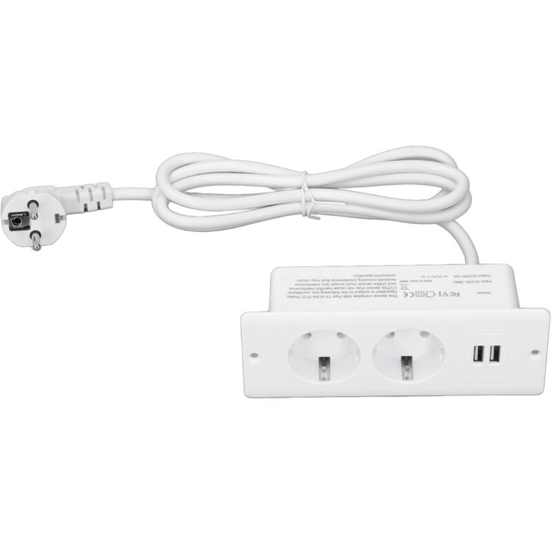 Prise de courant intégrée 2 ports USB 10A Prise de bureau encastrée dans Hub avec câble de 1,5 m