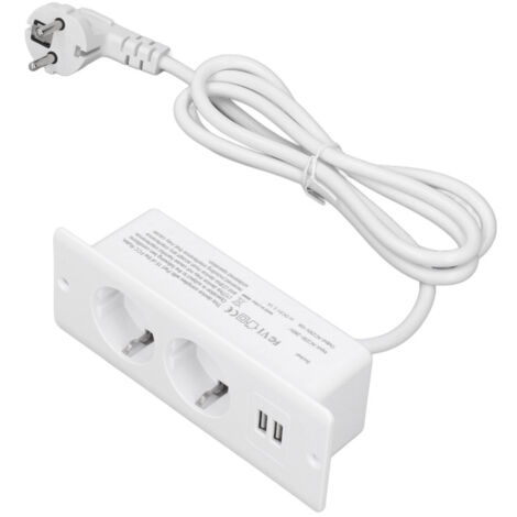Prise de courant intégrée, 2 ports USB 2 (10 A), multiprise de bureau encastrée avec câble de 1,5 m