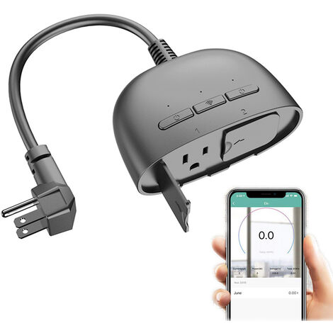 Prise de courant intelligente WLAN extérieur, prise US, Wi-Fi, étanche IP64, compatible avec Google Home Alexa,CN,BLACK