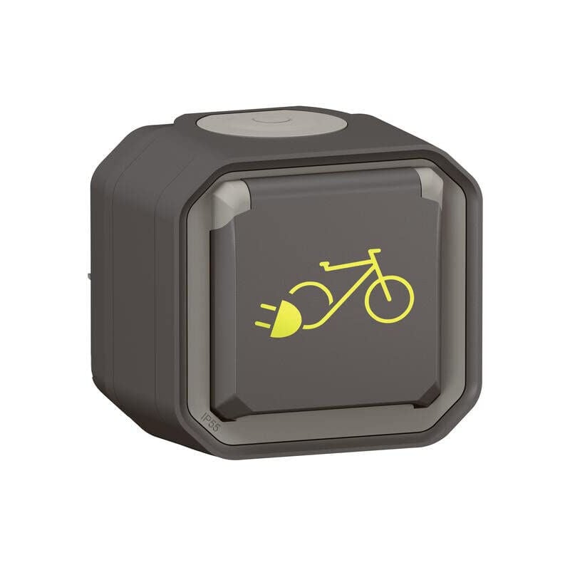 Plexo prise de courant 2P+T recharge vélo électrique saillie complet étanche anthracite IP55 - 069787L - Legrand