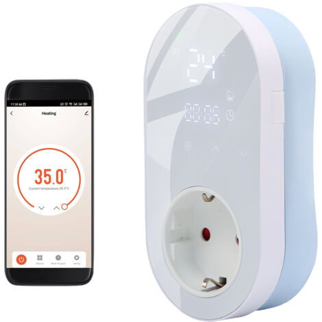 Prise de courant pour thermostat numérique WiFi 16 A avec application Tuya, commande vocale, contrôleur de température 5 + 1 + 1, six périodes et mode chauffage et refroidissement avec bouton tactile