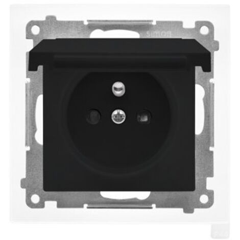 Prise de courant pour version IP44 avec joint (module), 16 A, 250 V, connecteurs rapides. Couvercle noir mat, SIMON55.