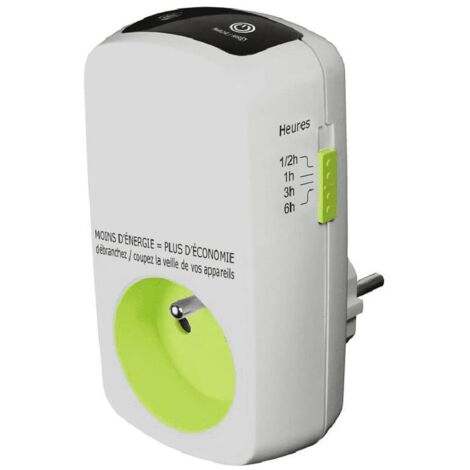 Prise programmable télécommandée 16A – Puissance 3680W – Programmation jusqu'à 6 heures – Touche sensitive Marche/Arrêt – Eqwergy