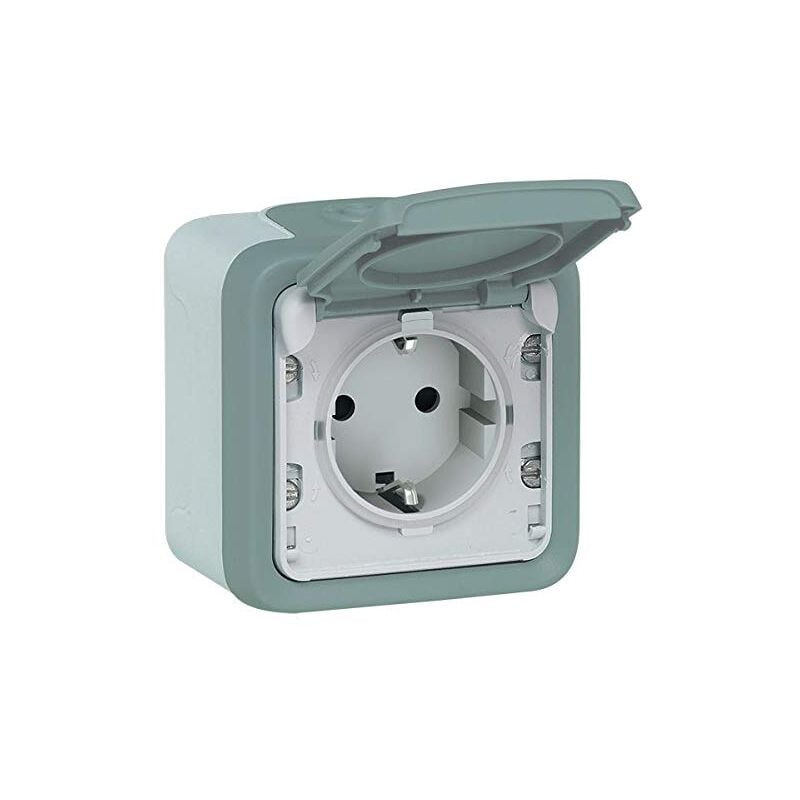 Prise de courant schuko 1 voies PLEXO55 apwg IP44, antichoc IK07 - type de protection IP55 bei couvercle fermé Legrand 69730