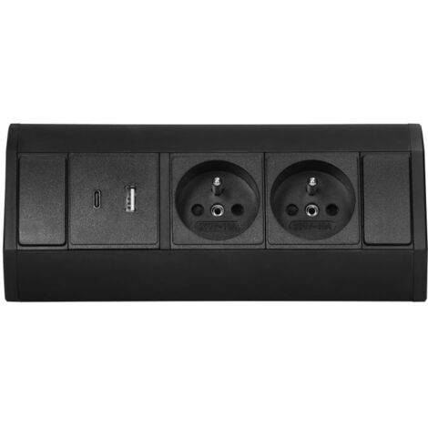 Prise de courant sous meuble 2x2P+Z, 2xUSB (type A+C 2,4A), noire