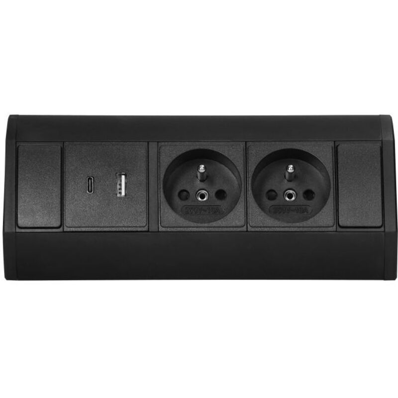 Prise de courant sous meuble 2x2P+Z, 2xUSB (type A+C 2,4A), noire
