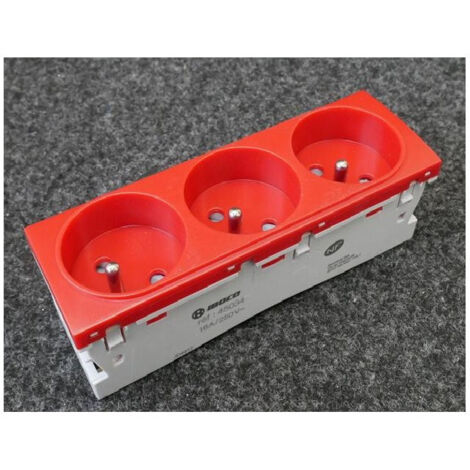 Prise de courant triple 3 x 2P+T TerCia rouge inclinée spécial goulotte PC-SG Pratique IBOCO