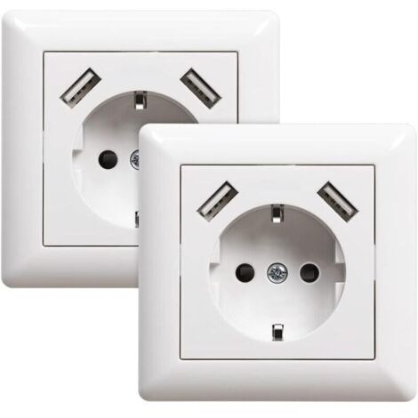 Prise de courant USB encastrable 16A – Charge rapide 2000mA – Protection contre surcharges – Pour installation dans boîte standard