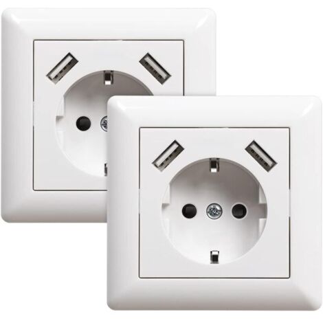 Prise de courant USB encastrable avec prise USB (max. System 55 Prise murale à contact de protection pour smartphone MP3 Blanc brillant 2 A