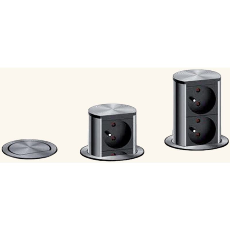 Prise plan de travail SUTTON - Double prise rétractable inox