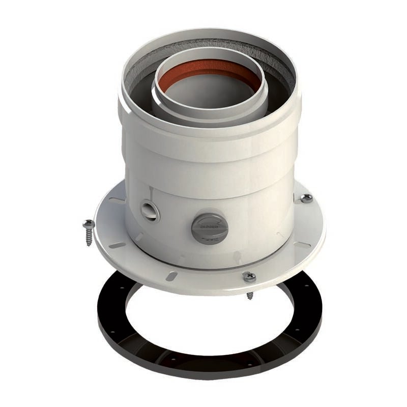 Socle de départ coaxial en aluminium ø 60/100 avec bride d'inspection en aluminium laqué blanc