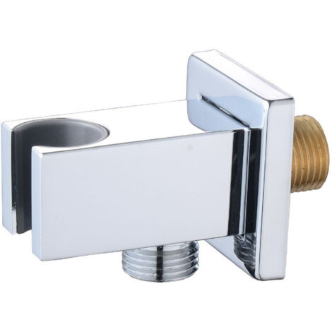 Prise de douche murale coudée avec support, chromée
