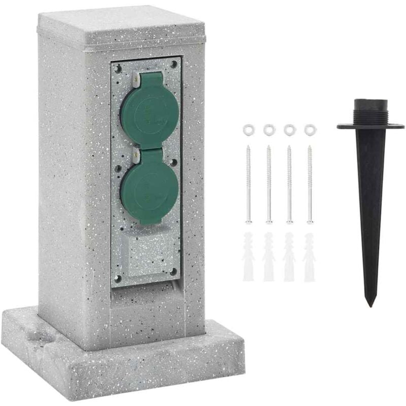 Prise d'extérieur avec piquet à 4 voies aspect de pierre gris Vidaxl