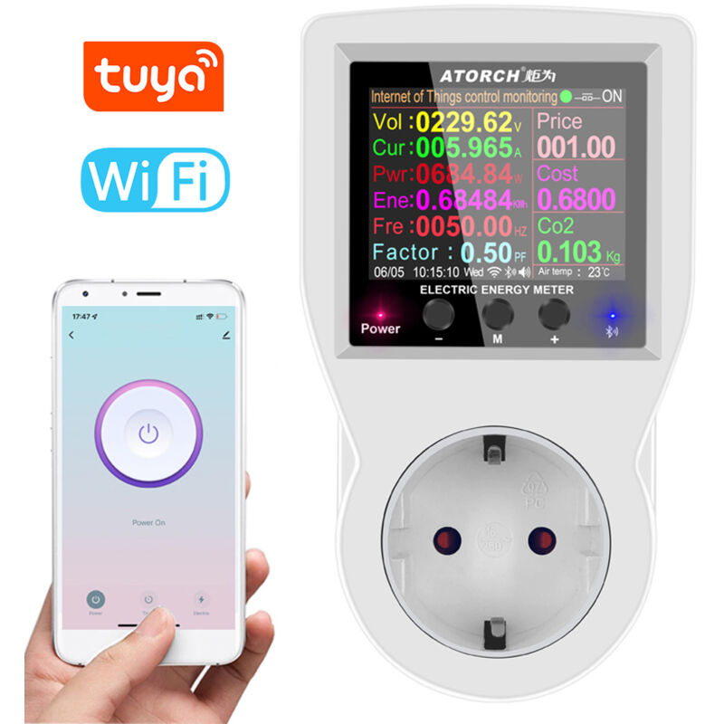 Prise de mesure de puissance Tuya Wifi 2,4 pouces HD grand écran couleur--Trimec