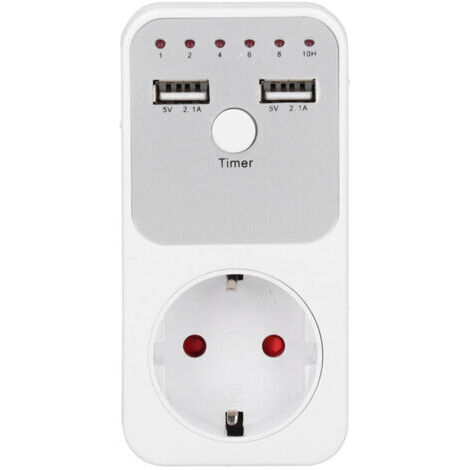 Prise de minuterie ¨¤ Compte ¨¤ rebours Num¨Rique Intelligente 180260V 13A USB avec 2 Port USB, ¨conomie d'¨nergie de 1 ¨¤ 10 Heures pour Ordinateur, Chargeur de t¨l¨Phone(EU Plug)