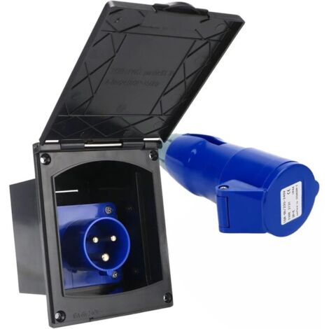 Prise de raccordement encastrée extérieure 230A Étanche et protégée contre les UV IP44 Convient pour caravanes, camping-cars, remorques, caravanes, camions, voitures (1 jeu noir)