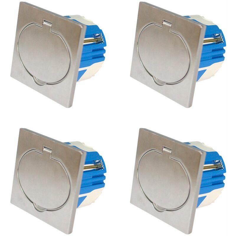 Zenitech - Lot de 4 prises 16A 2P+T finition alu brossé - IP44 avec boîte d'installation