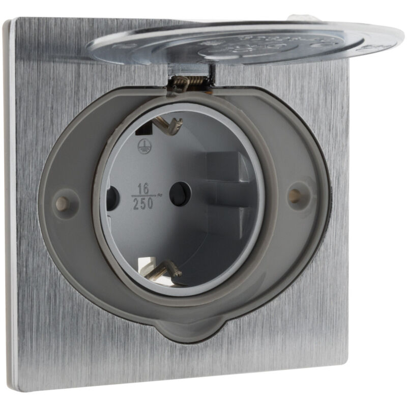 Prise de sol 16A Schuko finition alu brossé - IP44 avec boîte d'installation - Zenitech