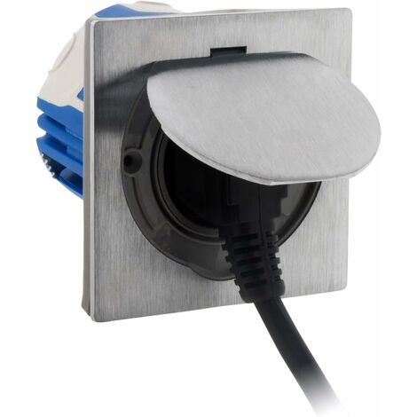 Prise de sol inox étanche IP 44 avec clapet de protection + boite à encastrer