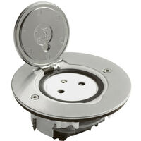 Prise de sol simple 2P+T Surface 16A 250V avec platine ronde inox brossé (089770)