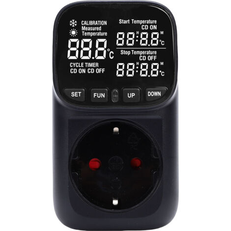 Prise de sortie de Thermostat avec écran VA, contrôleur de température de compte à rebours pour serre d'aquarium-40 ℃ à 120 ℃, boîtier noir EU