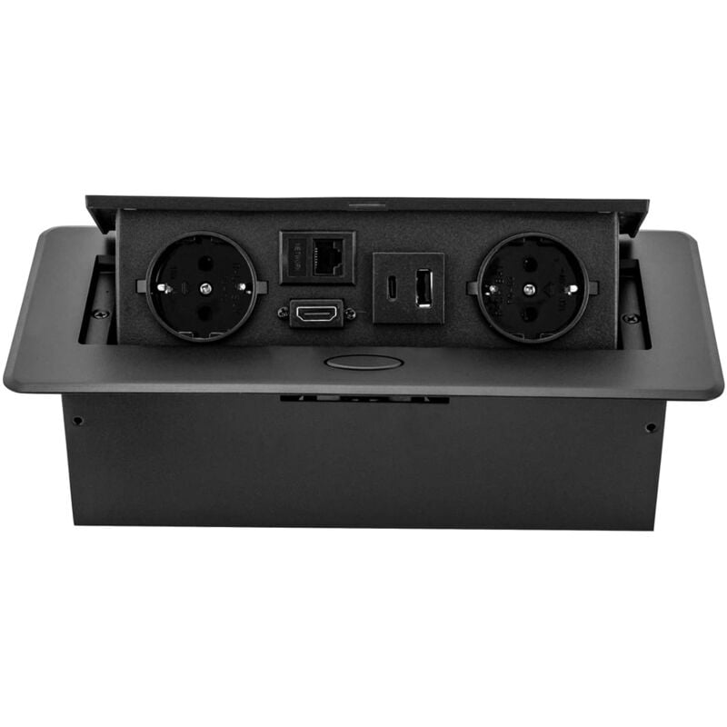 Prise de table cachée - Prise encastrable avec usb a+c Pop Up - Prise de table - Prise de bureau avec 2 prises européennes 16 a et lan hdmi