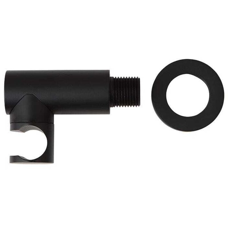 Kiamami Valentina - Prise D'eau Ronde En Noir Mat Avec Support De Pommeau De Douche Et Fixation Du Flexible