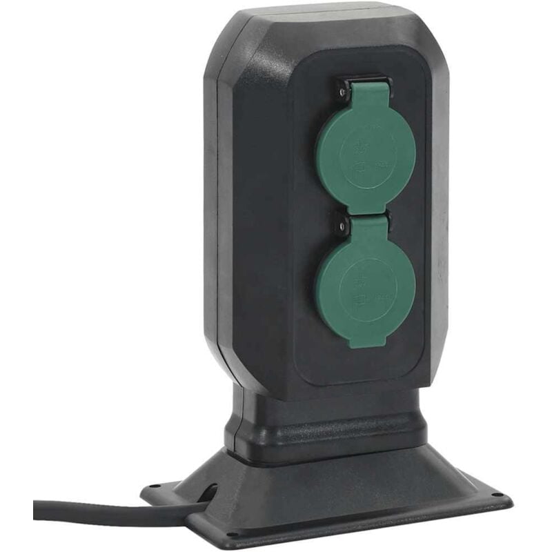Prise d'extérieur avec piquet à 2 voies noir vert 15,5x11x24 cm