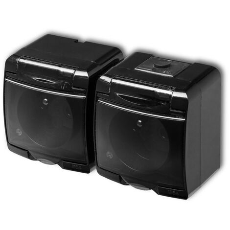 Prise double avec mise à la terre 2x 2P+ clapet de protection teinté noir KARLIK