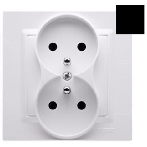 Prise double avec terre, monobloc, 16A, 250V, bornes à vis, noir mat Complet - ne convient pas aux cadres, SIMON10