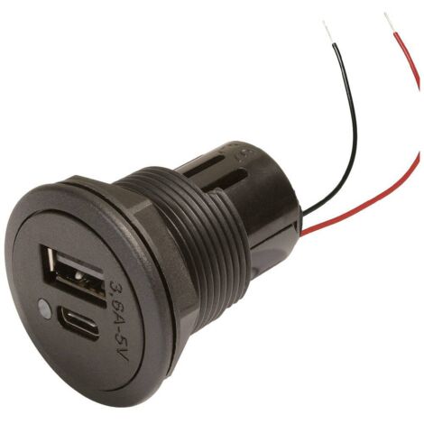 Prise double d'alimentation USB-C/A 5V – Tension 12/24V – Courant max 3,6A – Installation facile Ø 28mm – Protection surcharge et court-circuit – Procar - Q467532