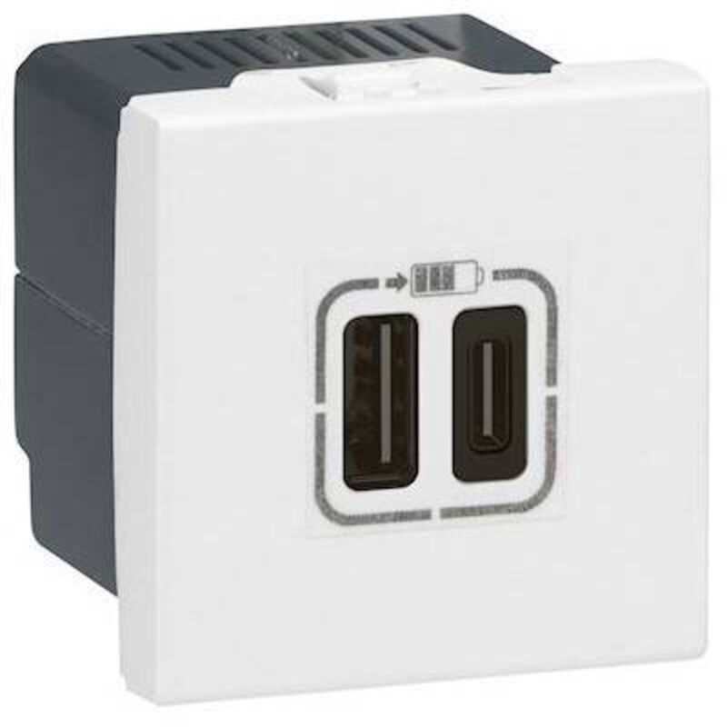 Chargeur usb type-A + usb type-C 3A mosaic 2 modules 230V blanc Legrand 077592