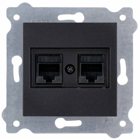 Prise double informatique 2x RJ45 cat.6 noir métallique EXEN