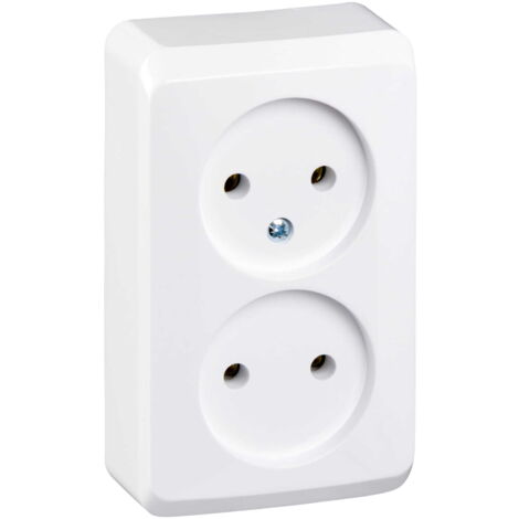 Prise double PRIMA, prise en saillie blanche