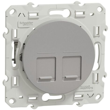 Prise double RJ45 cat.6 STP Schneider Odace  Finition: Aluminium