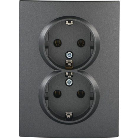 Prise Double Schuko - Encastrée - 2 Prises - Graphite - 16A - IP20