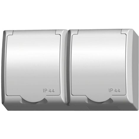 Prise double + terre clapet couleur blanc en saillie étanche IP44 Ospel Fala