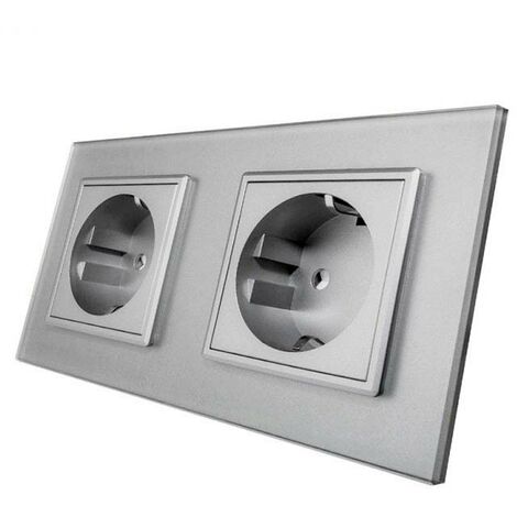 Prise double UE 16A, face avant grise
